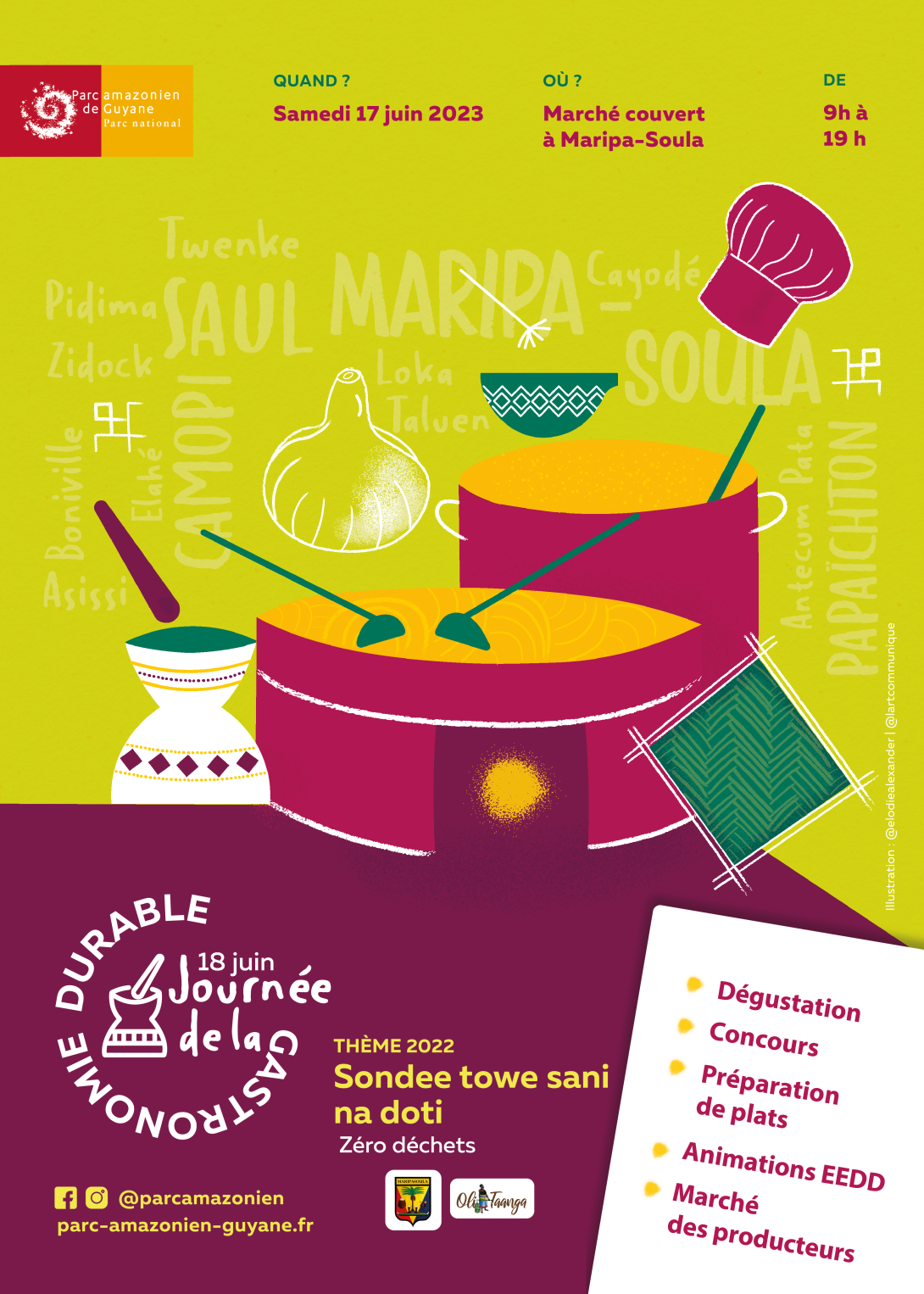 Flyer de la journée de la gastronomie durable à Maripa-Soula